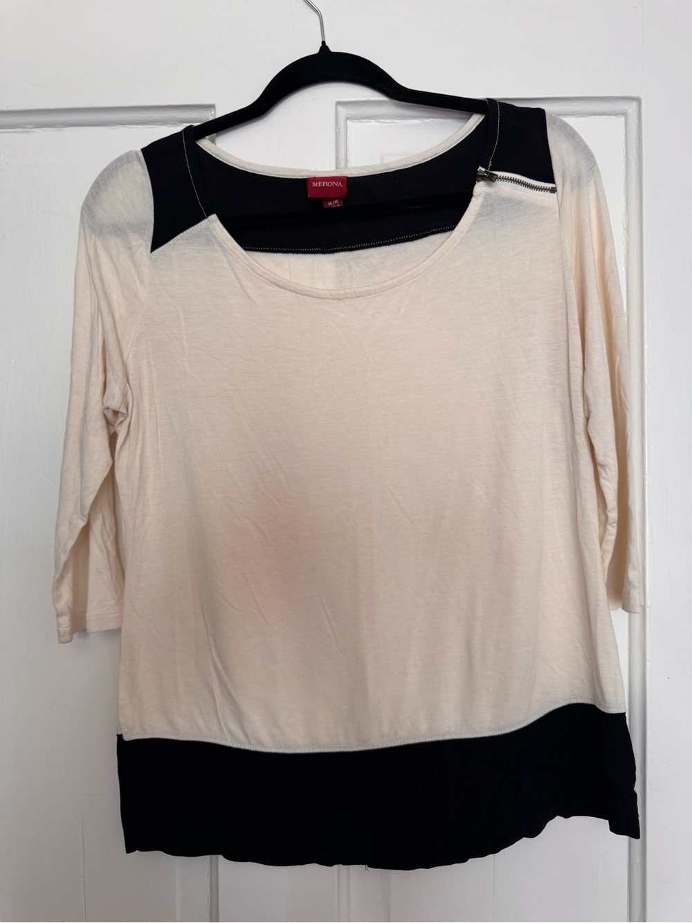 Black and Cream Color Block statement top
